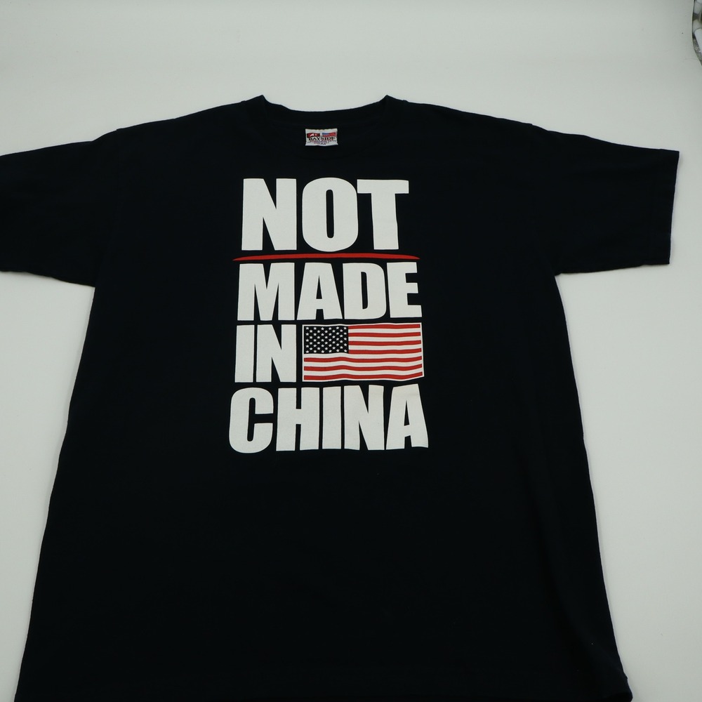 Bayside Not Made In China Graphic T-Shirt Mens Large Black USA Cotton